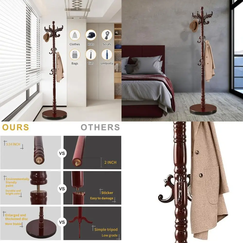 

Винтажная вешалка из березового дерева с 14 крючками, отдельно стоящая подставка из цельного дерева для прихожей или офиса