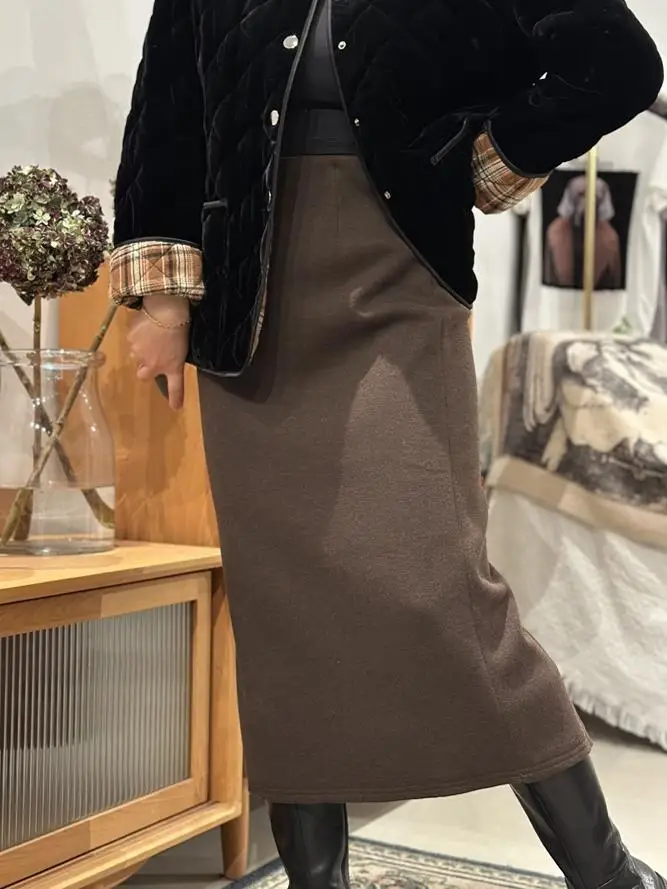 

Шерстяная юбка А-силуэта с высокой талией, прямым кроем и разрезом, повседневная, эластичная, стройнящая, для женщин