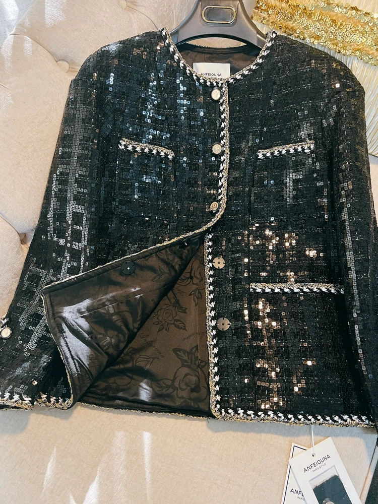 Retro Briti Allentato Casual da donna con paillettes in puro colore cappotto ort poliestere cotone fibra riciclata lunga Sve roun...