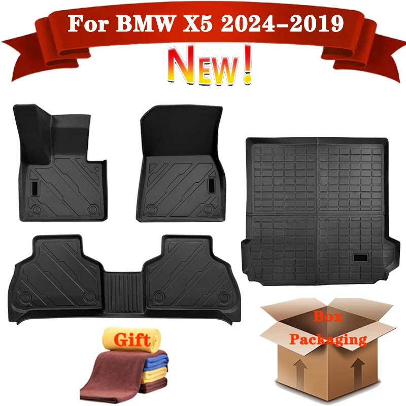 TPE Floor Mats Custom for BMW X5 2024-2019 (Left Rudder) , All Weather 3D Trunk Mat Cargo Liner TPE Back Seat Cover Protector 