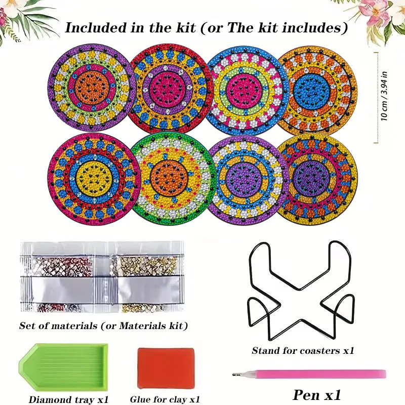 

8PCS Mandala Diamond Painting Coasters with Holder, Full Drill DIY Crystal Art Kit for Beginners, Home Decor Gift