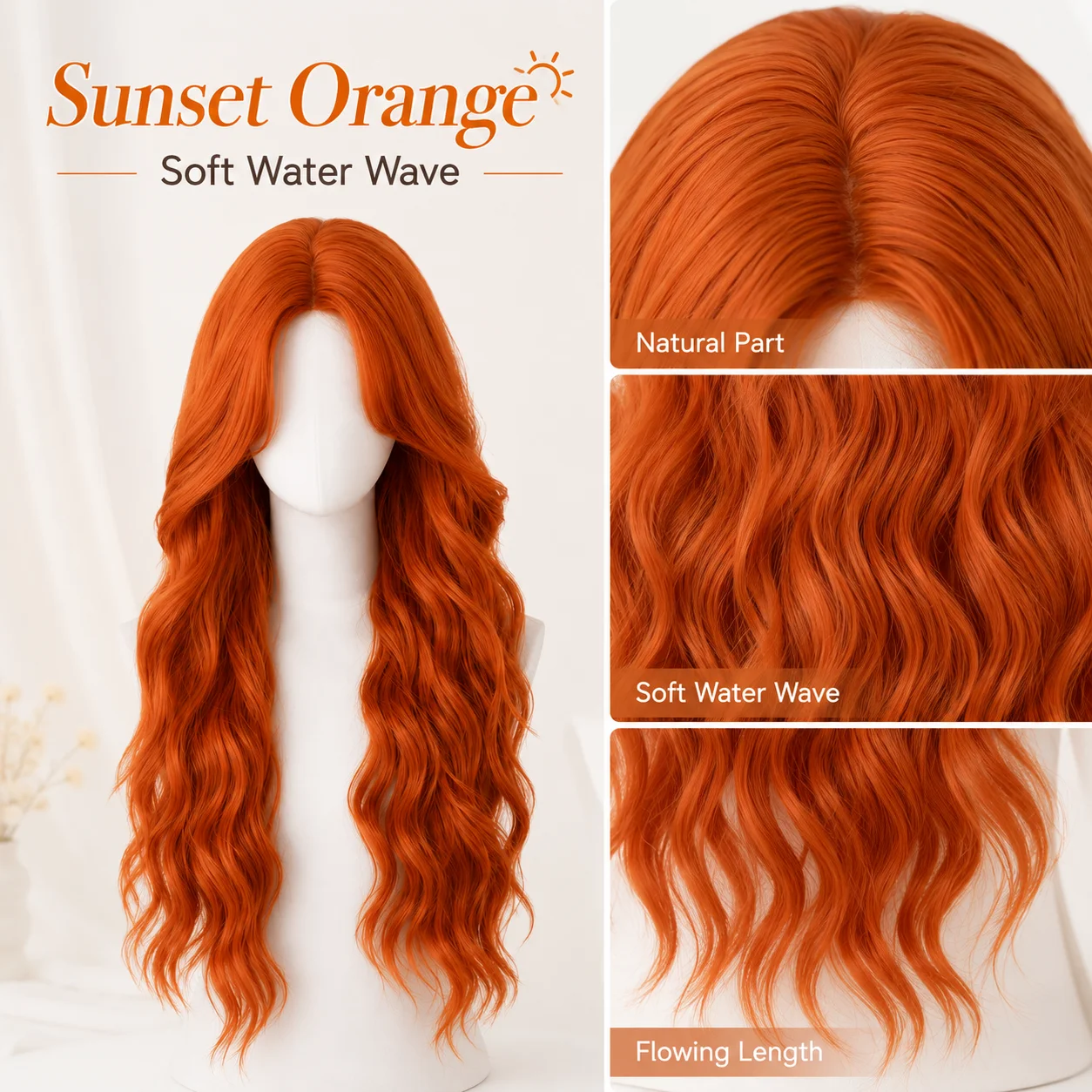 Dirty Orange Wig Full Headpiece with Wavy Long Curly Hair and Bangs for Universal Cosplay Orange Full Headpiece