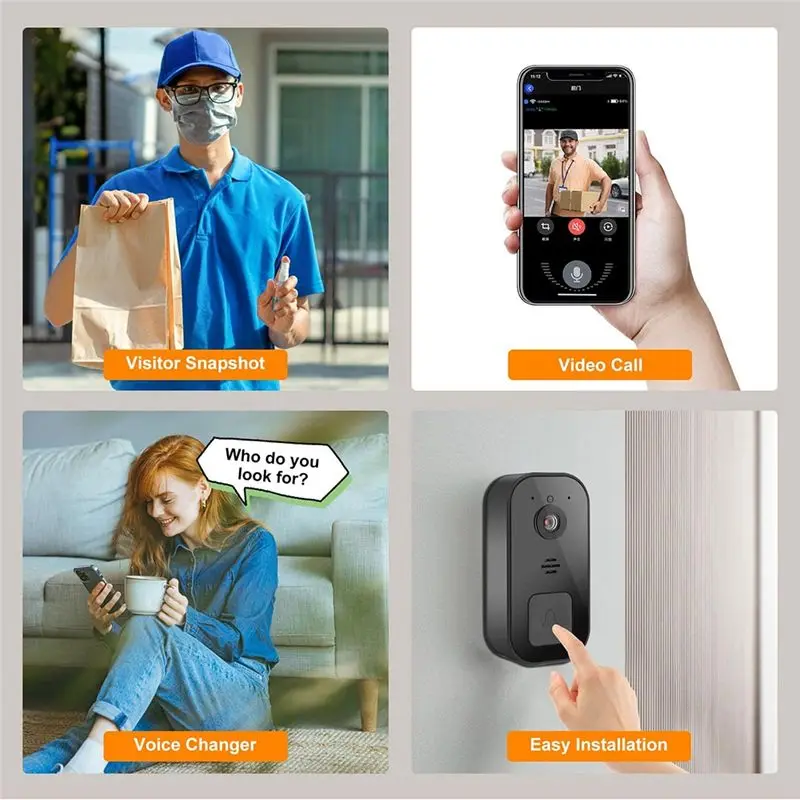 

BHTS-Wireless Video Doorbell Camera Doorbell Smart Doorbell Easy Installation Support 2.4G Wifi Black