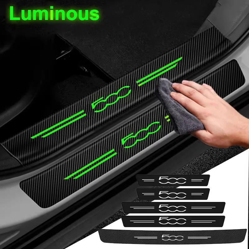 Luminous Car Door Sill Cover Rear Trunk Bumper Protector Stickers For Fiat 500 Logo Abarth 500 Tipo Punto Panda Seicento  Albea