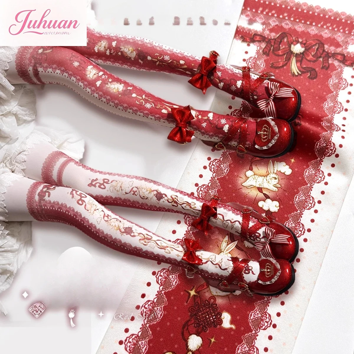 Festive Lolita Original Printed Pantyhose National Style New Year Christmas Girls Cute Lo Socks Cos Kawaii Tights Sock for Women