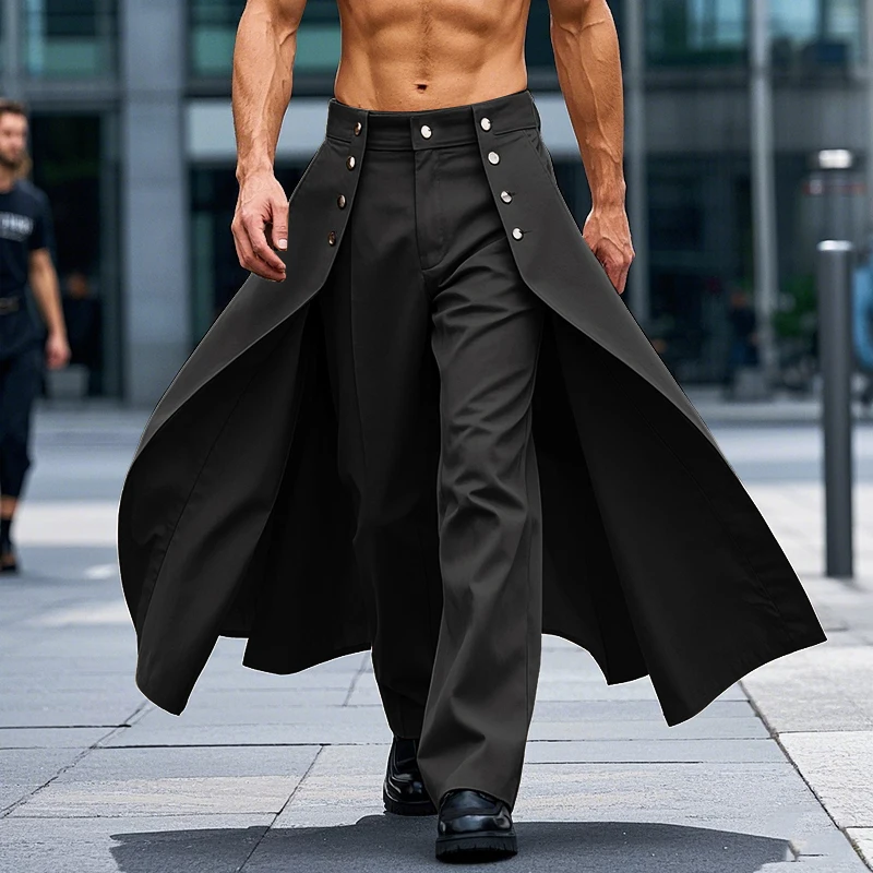 

2025 Men Irregular Pants Solid Color Button Joggers Loose Trousers Men Streetwear Fashion Casual Male Long Pants