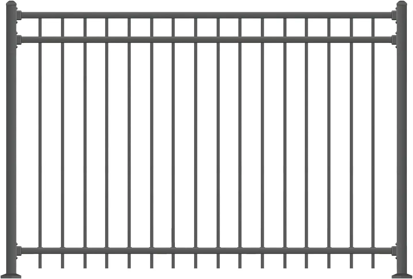 Black Steel Anti-Rust Fence Panel - Flat End Picket - 6.5ft W x 5ft H - Easy Installation Kit, Outdoor Residential Fencin