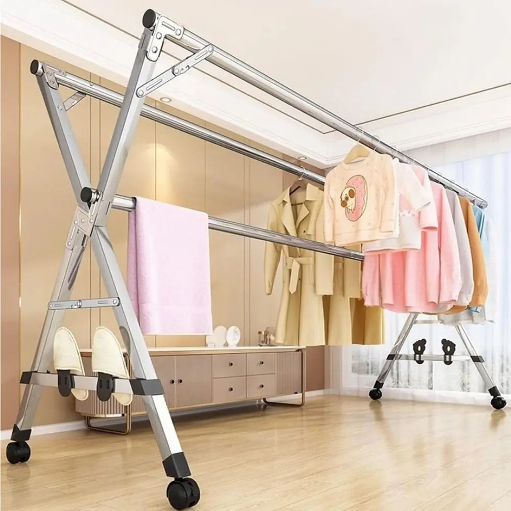 

Портативная складная сушилка для одежды — для использования на открытом воздухе и в помещении, мобильная вешалка с колесами для полотенец и стирки (2,4 м)