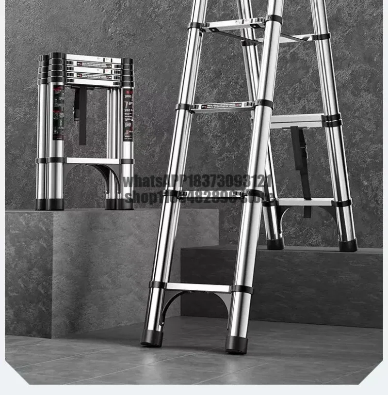 Telescopic herringbone lift engineering walking ladder, portable multifunctional straight stainless steel folding ladder