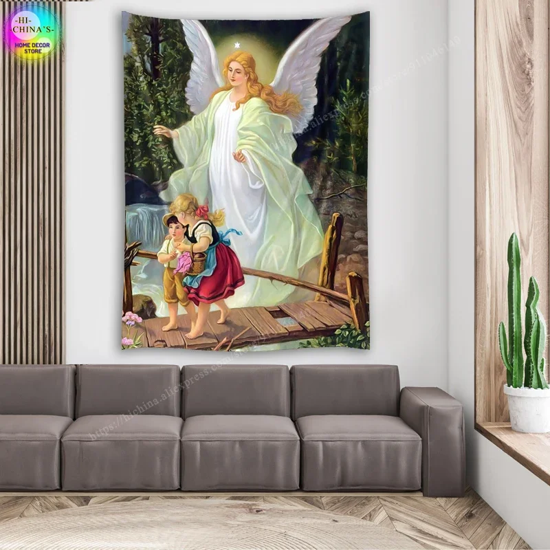 Angel Khranitel Tapestry Jesus Blesses Kids Medieval Decoration Christ Hanging Room Vintage Mural Aesthetic Wall Art Wall Decor