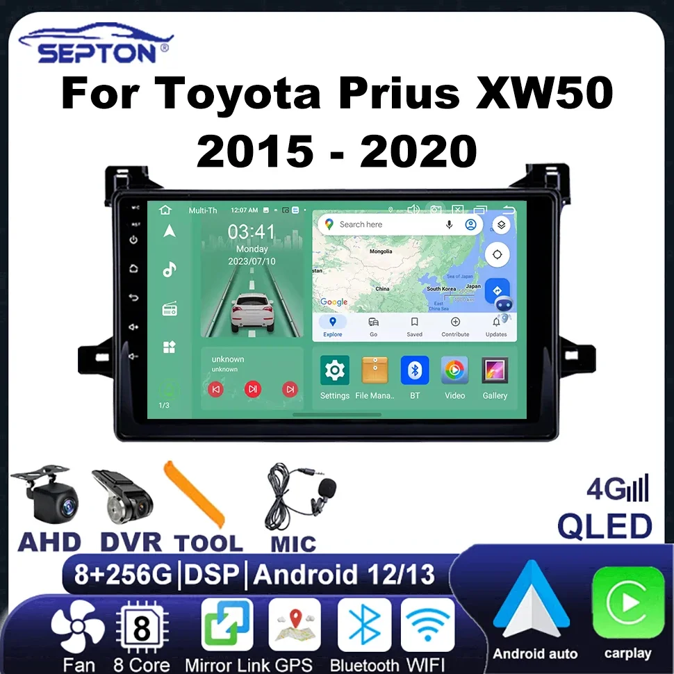 

SEPTON 2Din Android Car Radio for Toyota Prius XW50 2015 - 2020 Stereo Carplay Auto Navi GPS Multimedia Player 4G Net Head Unit