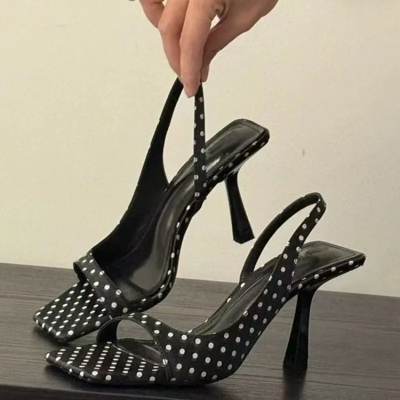New Fashion Polka Dot Black and White with A Group of High Heels with Sandals Women's High Heels Go Out Light Sexy Women's Shoes