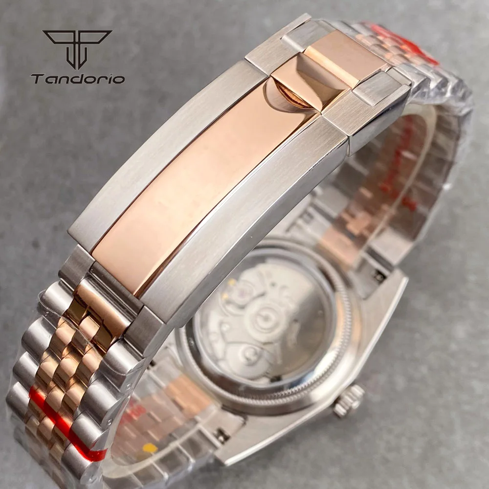 Tandorio MOP Dial NH35A Two Tone Automatic Mechanical Watch for Men Date Sapphire 36mm/39mm Rose Gold Coated Wristwatch Luminous