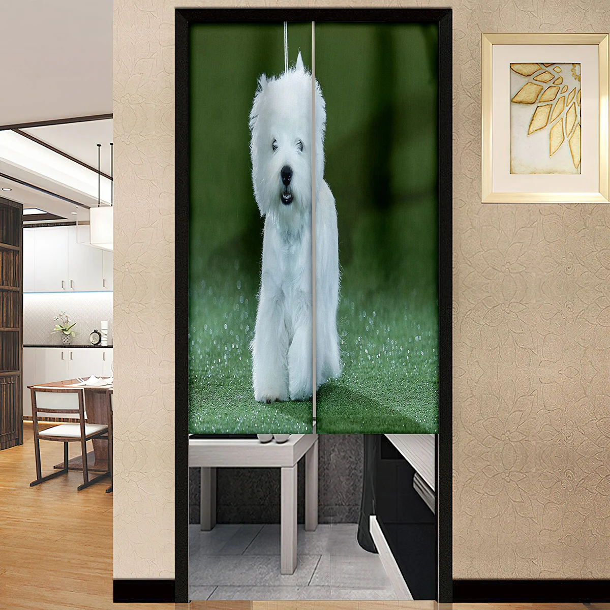 Cute West Highland White Terrier Dog Printed Door Curtains Bedroom Kitchen Partition Home Entrance Hanging Half-Curtains Decor