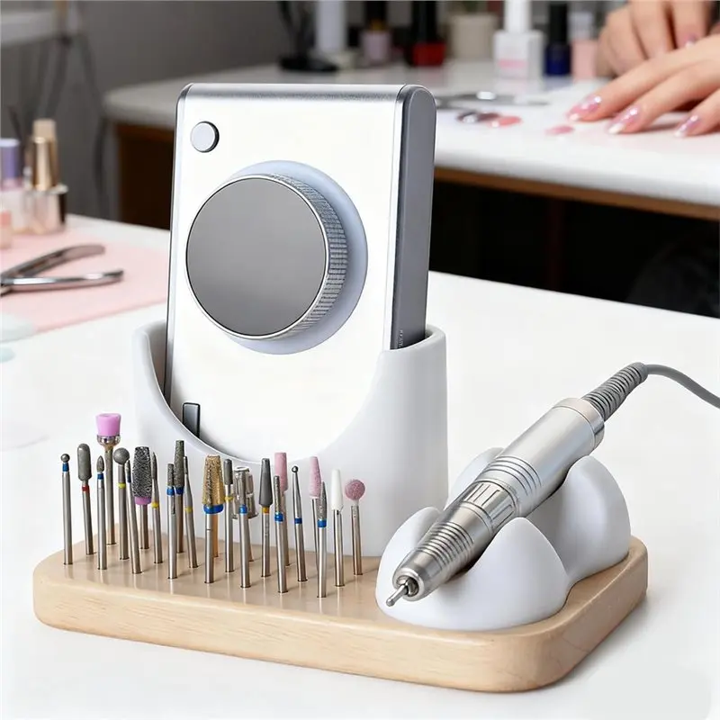 ABVJ-Nails Drill Bit Holder And Organizer, 24 Hole Wooden Base With Silicone Holder For Nails Drill Machine And Grinding Pen