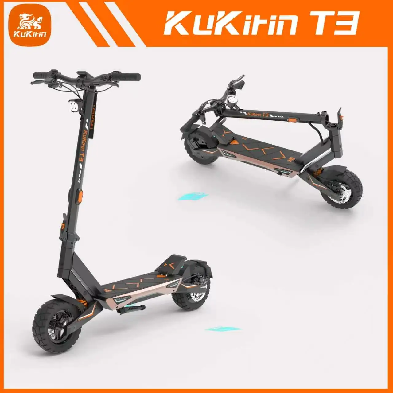 Kukirin T3 Volwassen Opvouwbare Elektrische Scooter 48V15.6AH Batterij 10 Inch Vacuüm Band Dubbele Schokdemping 58KM Bereik Kleur Voorlicht Blauw Achterlicht Stadsvervoer Scooter