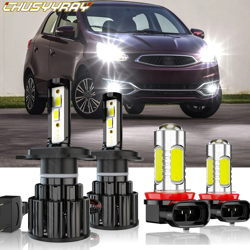 

CHUSYYRAY Car lights Compatible For Mitsubishi Mirage 2014-2019 4X LED Headlight High/Low Fog Light Bulbs Kit 6000K Super Bright