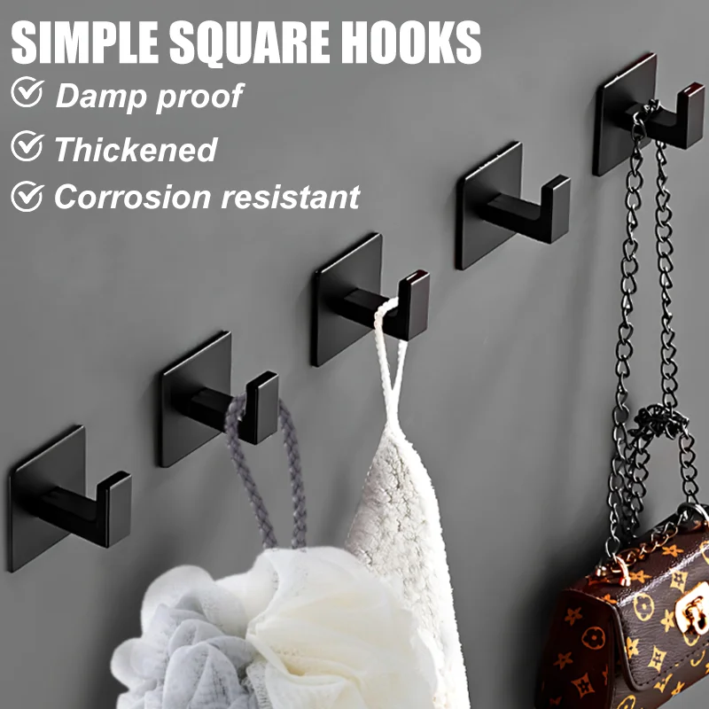 1-4pcs Black Strong Adhesive Wall Hook For Hanging Keys Clothes Hanger Door Robe Hook Kitchen Bathroom Towel Hooks Holder