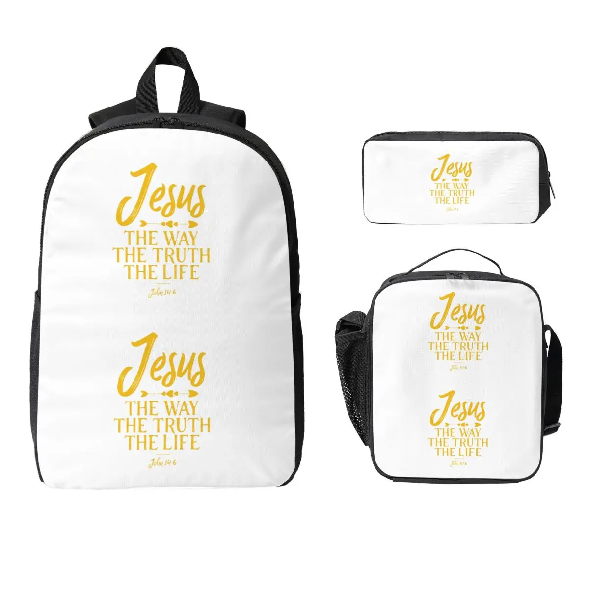 John 14 6 jésus le chemin vérité et vie sac à dos étudiant garçons filles BookBag sac d'école 3ps sac à déjeuner isolé trousse à crayons
