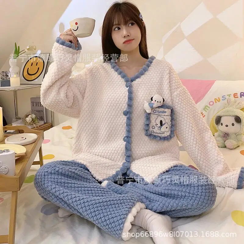 حار أنيمي Kawaii Kuromi النساء بيجامة الكرتون Pochacco ملابس خاصة طالب بيجامة مجموعات الحبيب فتاة الشتاء سميكة الدافئة ملابس خاصة