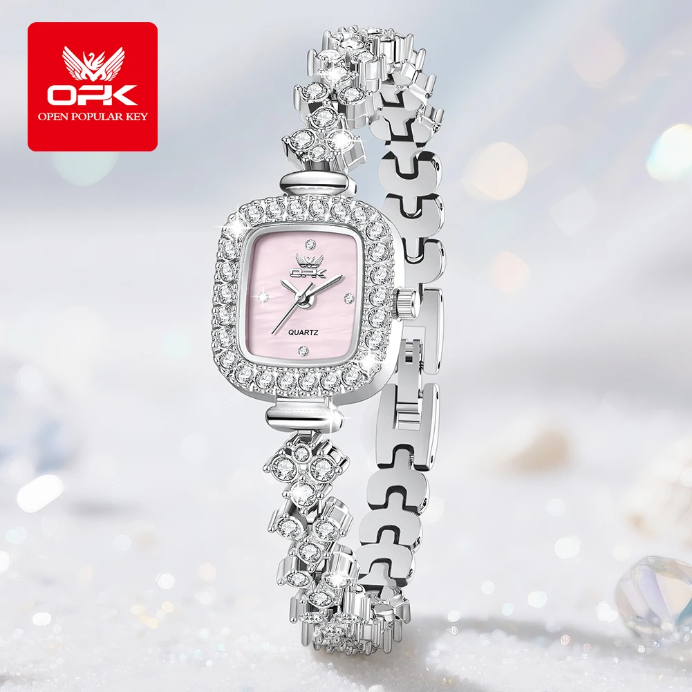 OPK 6058 Luxury Women Watch Elegant Diamond Watches Zircon Bracelet 30M Waterproof Small Dial Quartz Movement Women's Watch