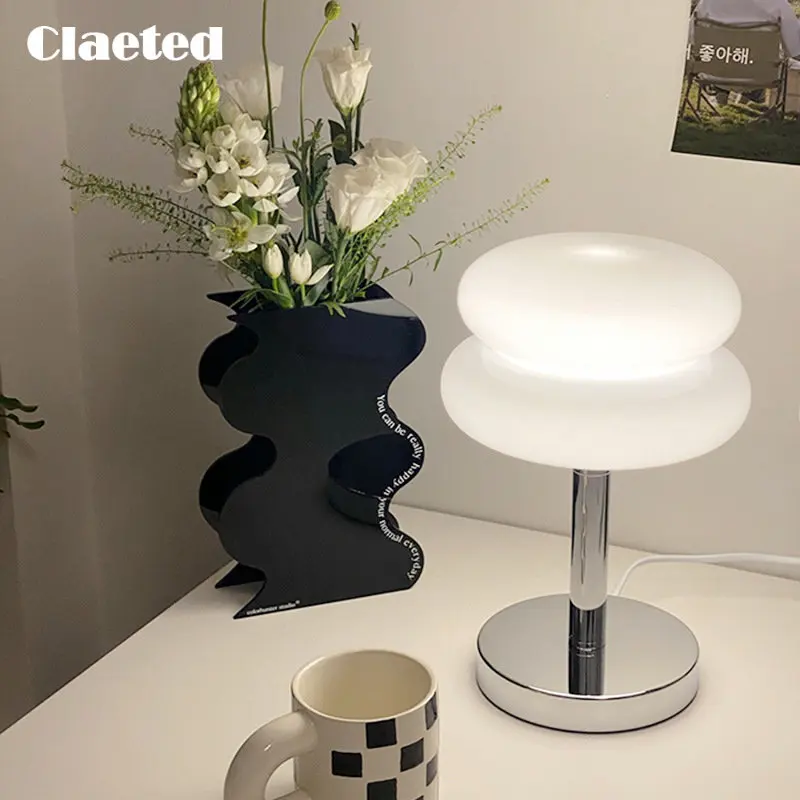 

Claeted Decoration Egg Tart Table Lamp Glass Stained Desk Lamp Children's Lamp Bedroom Bedside Study Atmosphere Lamp Home