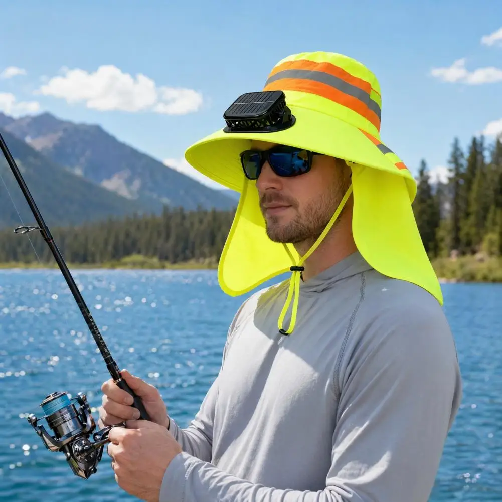 Quick Drying Sun Hat Sun Hat with Fan Solar Usb Rechargeable Fan Sun Hat Full Brim Uv Protection with Reflective Stripes