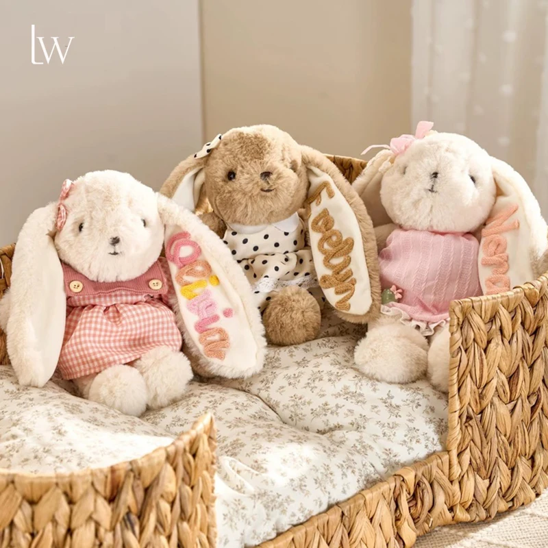 Personalized Name Bunny Animal Custom Name Plush Rabbit Toys for Girl Boy Handmade Soft Cute Easter Bunny Plush with Dress Bow