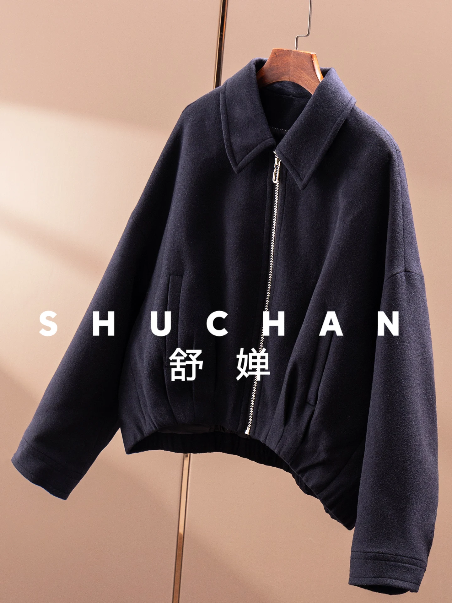 Neutral Style, French  Silhouette Cashmere Woolen Pleated Polo Neck Coat Women 19I2 Coats and Jackets Women