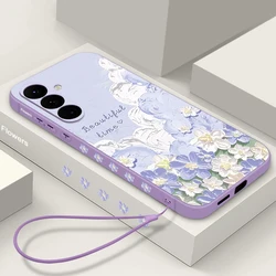 Oil Painting Flower Lanyard Case For Samsung Galaxy S24 S23 S22 Ultra S21 S20 FE A52 A53 A14 A34 A54 A15 A25 A35 A55 A56 5G