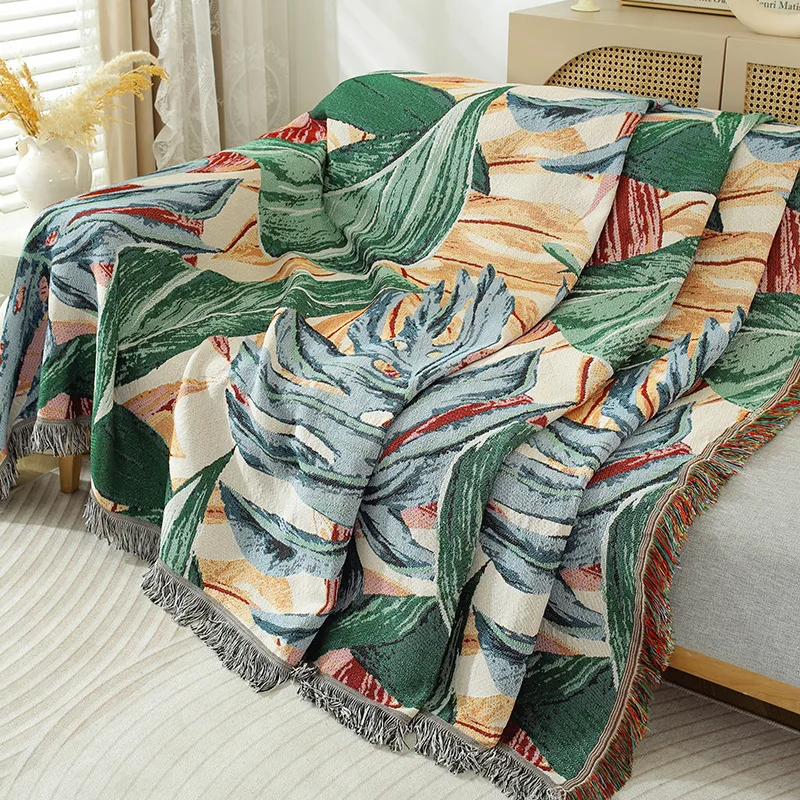 

51"x63" Jungle Tropical Tree Woven Throw Blanket with Fringe Tassels Wall Hanging Throws for Sofa Bed Armchair Camping Soft Mat