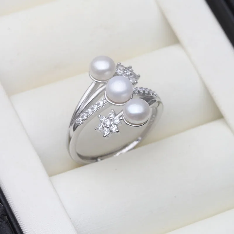 Women's Adjustable 925 Silver Freshwater Pearl Ring