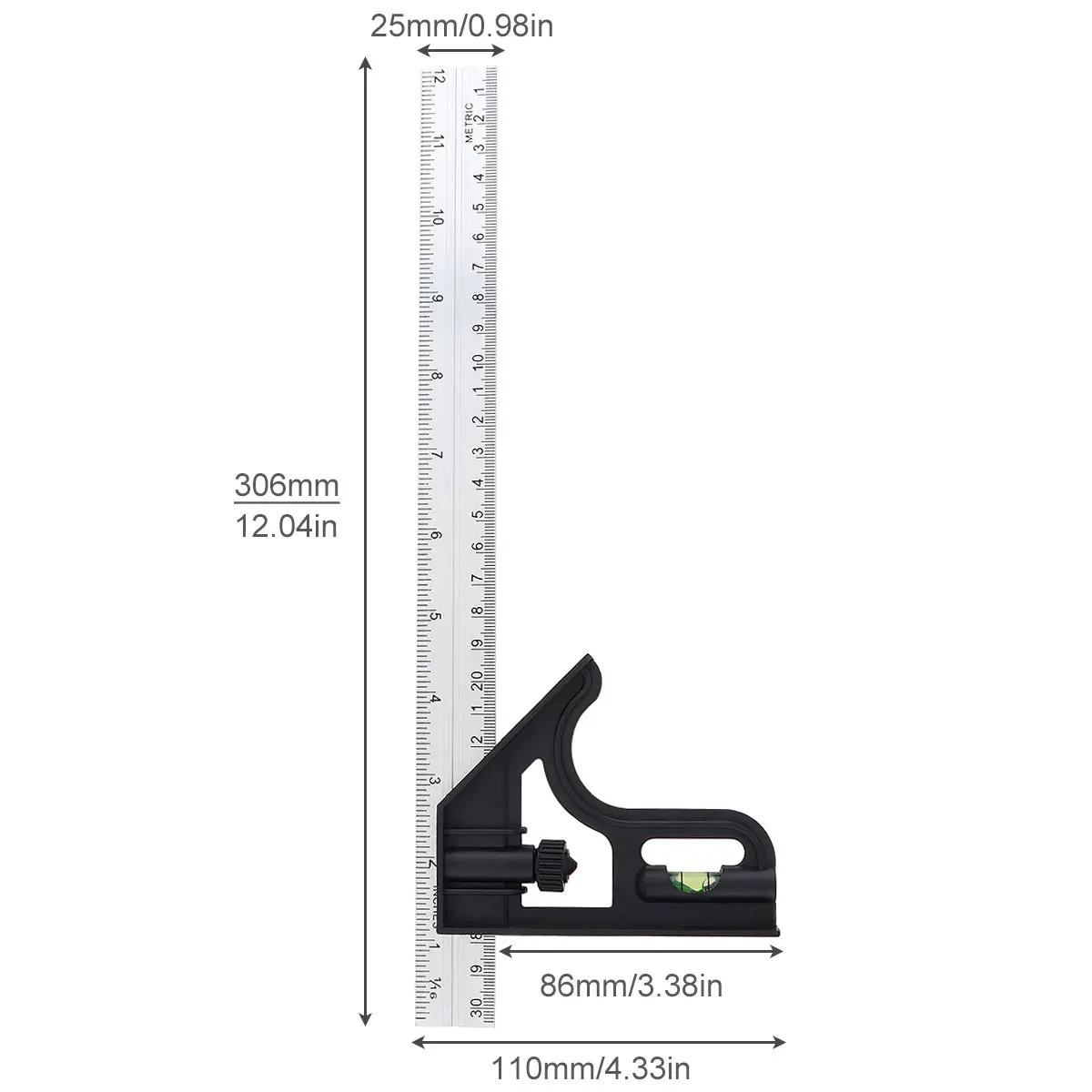 305mm Combination Square Angle Ruler Woodworking Measuring Tools with Bubble Level Adjustable Protractor Right Angle Ruler