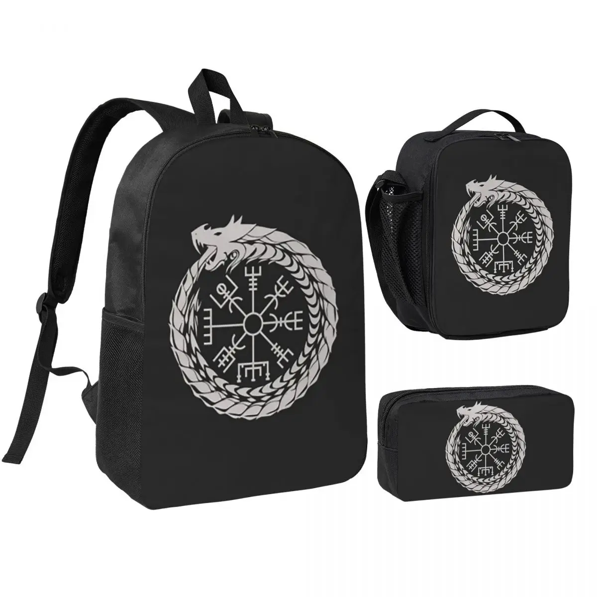 

Viking Odin Valknut Runes Backpack Boys Girls BookBag School Bag Shoulder Bags 3ps Insulated Lunch Bag Pencil Case