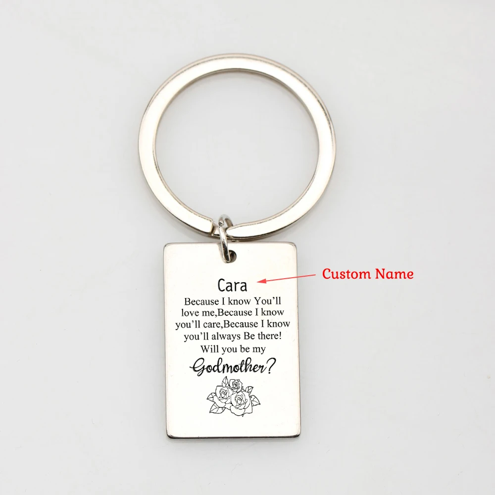 Personalized Mother's Day Gift For Godmother Keychain Custom Name Keyring Fashion Bag Charm Jewelry: Will you be my Godmother?