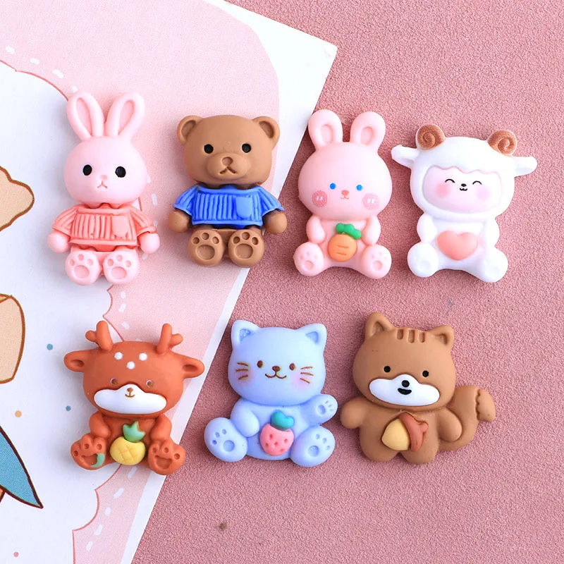 10 Pcs New Cute Mini Cartoon Rabbit Little Sheep Flat Back Resin Cabochon  DIY Jewelry Hairpin Craft Decoration Accessories