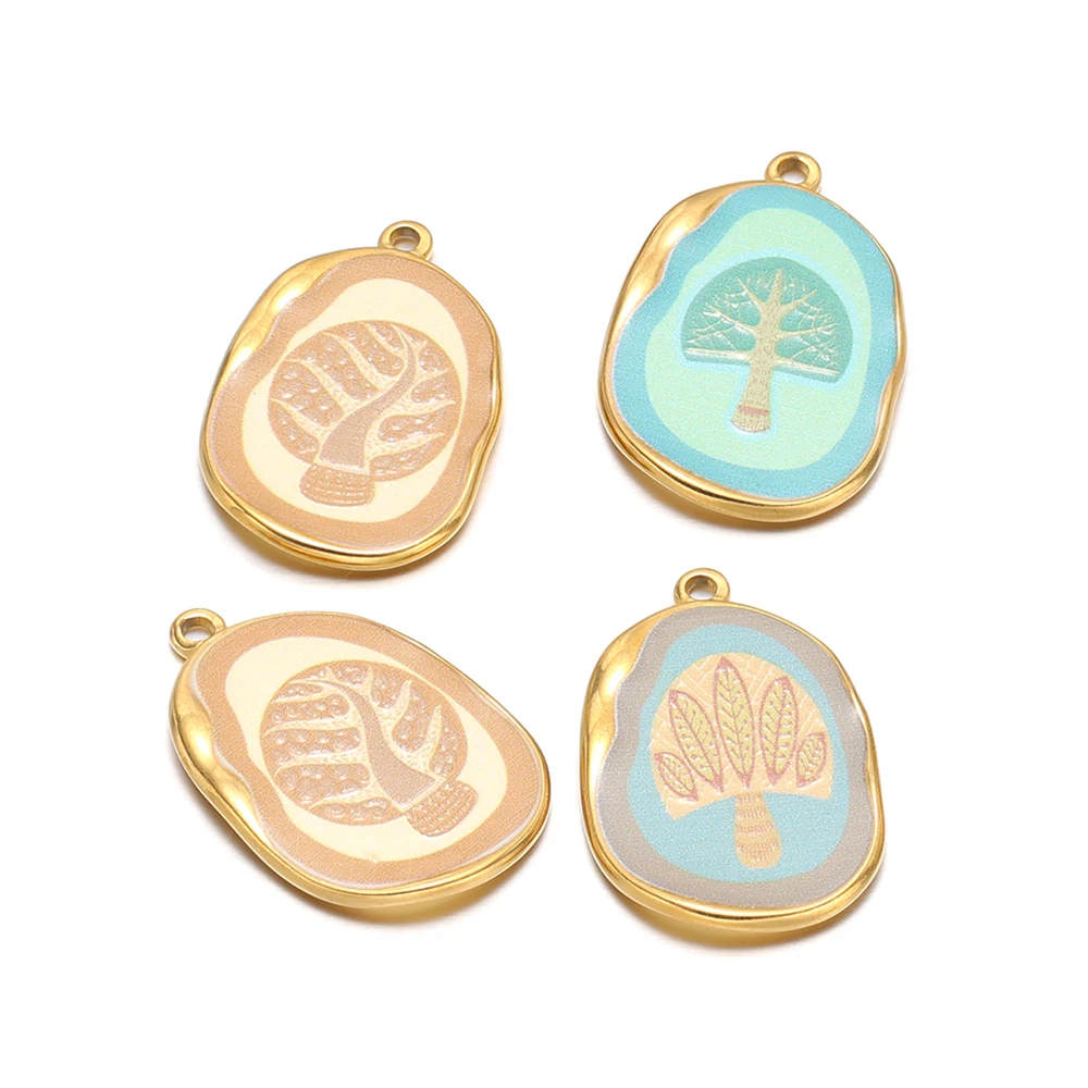 3 قطعة/الوحدة الفولاذ المقاوم للصدأ المينا شجرة سحر PVD الذهب المعلقات السائبة DIY بها بنفسك مجوهرات أقراط قلادة سوار صنع مكونات