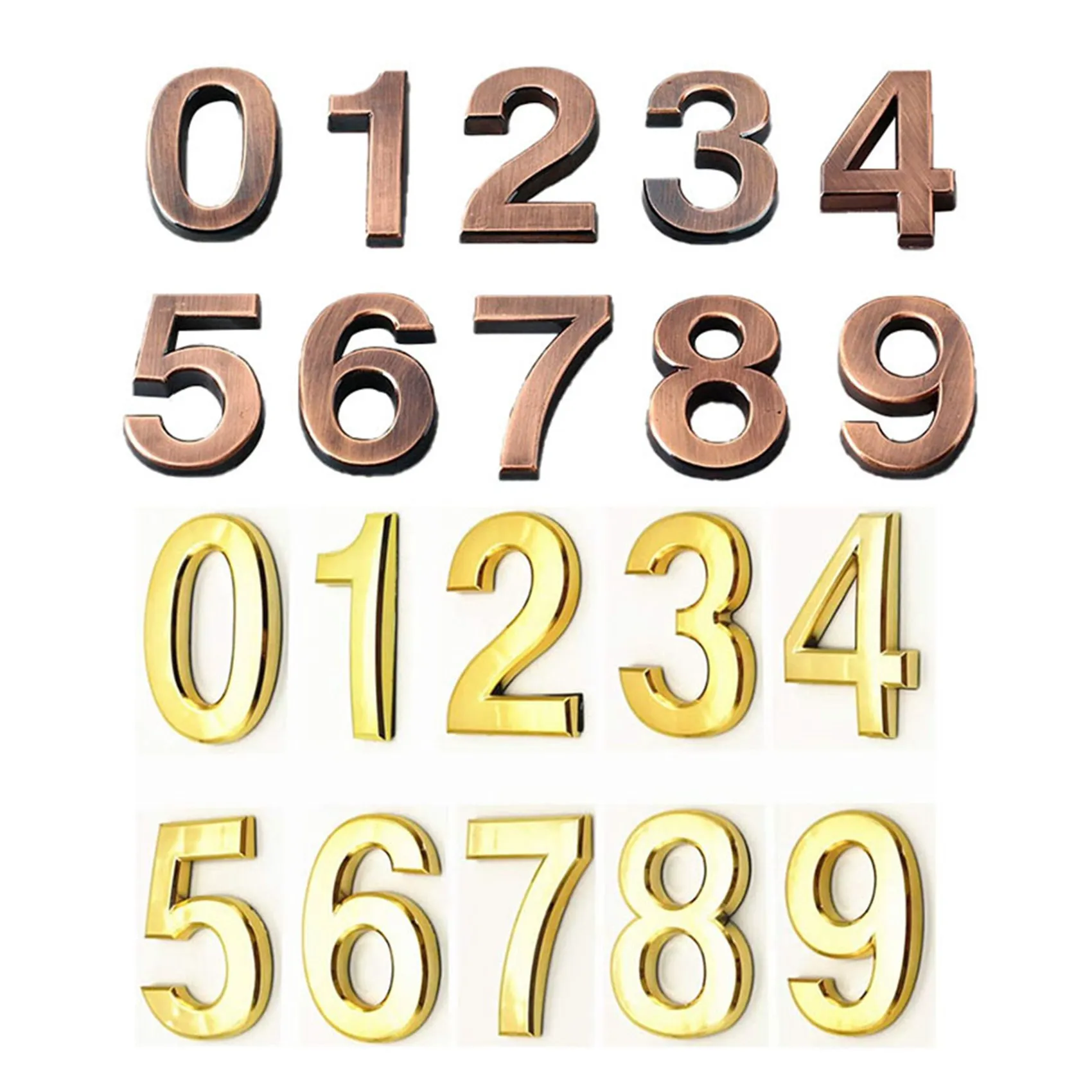 AB13-20X 3D Numeral Door Plaque House Drawer Sign Gate Digits 0 To 9 ABS Number Tag Home Sticker Address Door Label Gold