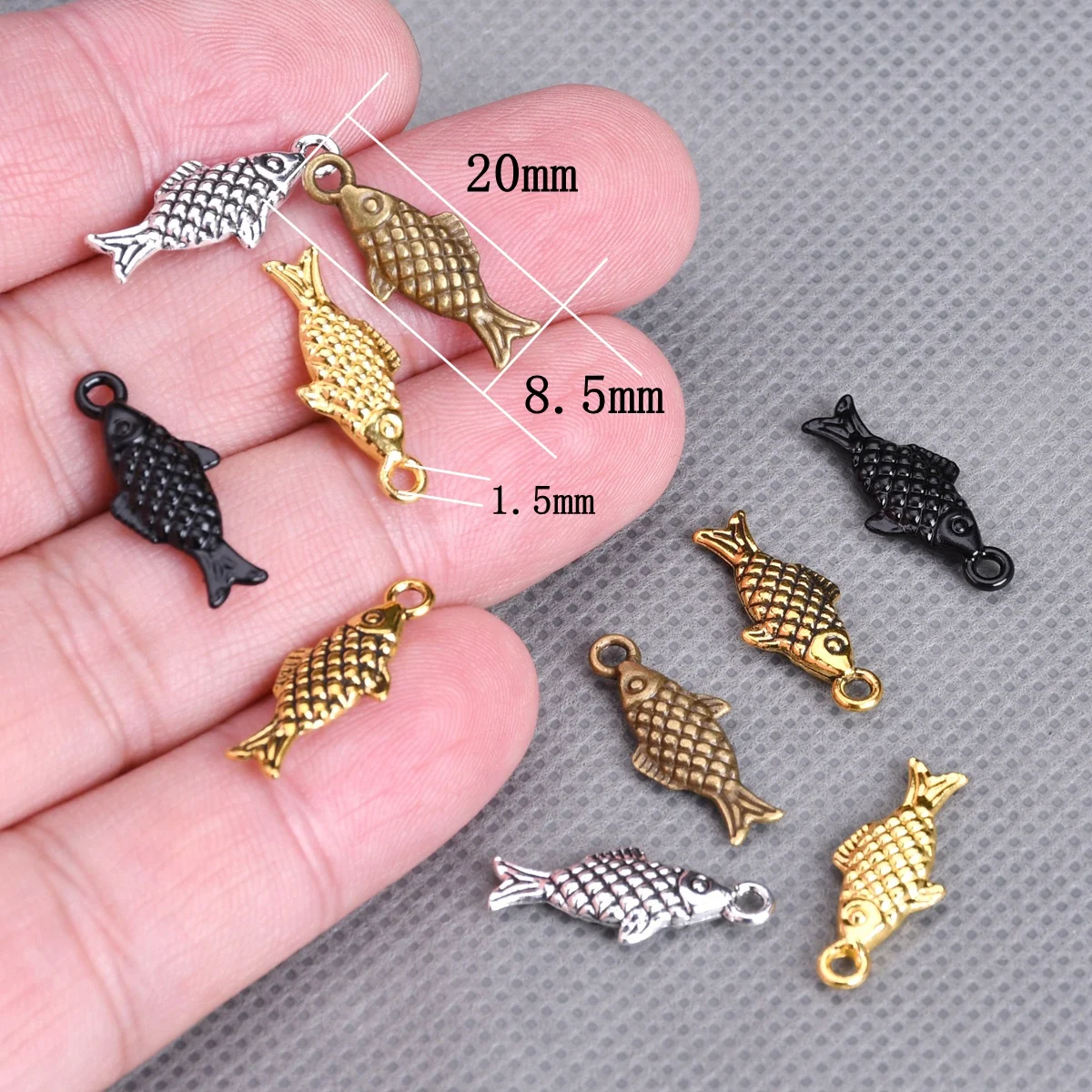 10pcs Fish Shape 20x8mm Gold/Silver/Bronze Color Loose Metal Pendants Beads For Jewelry Making DIY Crafts Findings