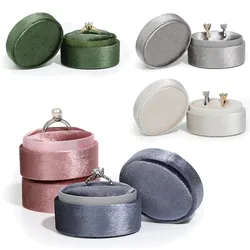 Caja ovalada de terciopelo de doble anillo, soporte rosa para pendientes, organizador de joyas, almacenamiento, ceremonia de boda, expositor de compromiso