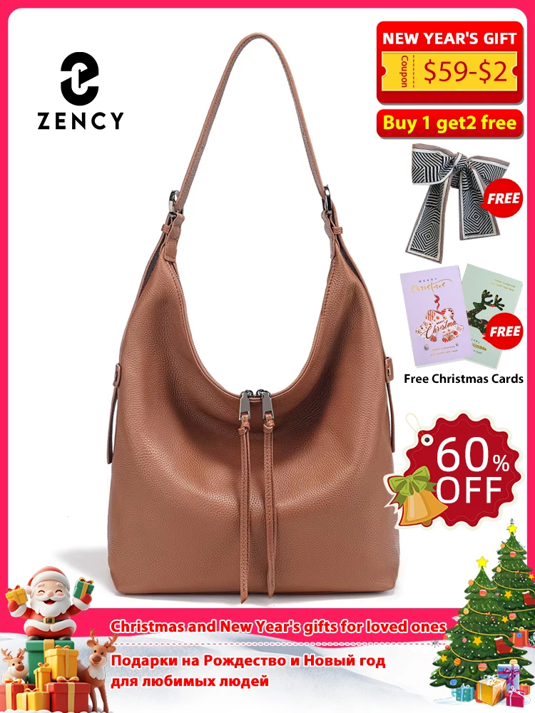 

Zency Premium Genuine Leather Women's Handbag Hobo Bag Large Capacity Fashion Shoulder Bolsa for Ladies Winter Large Shopper Bag