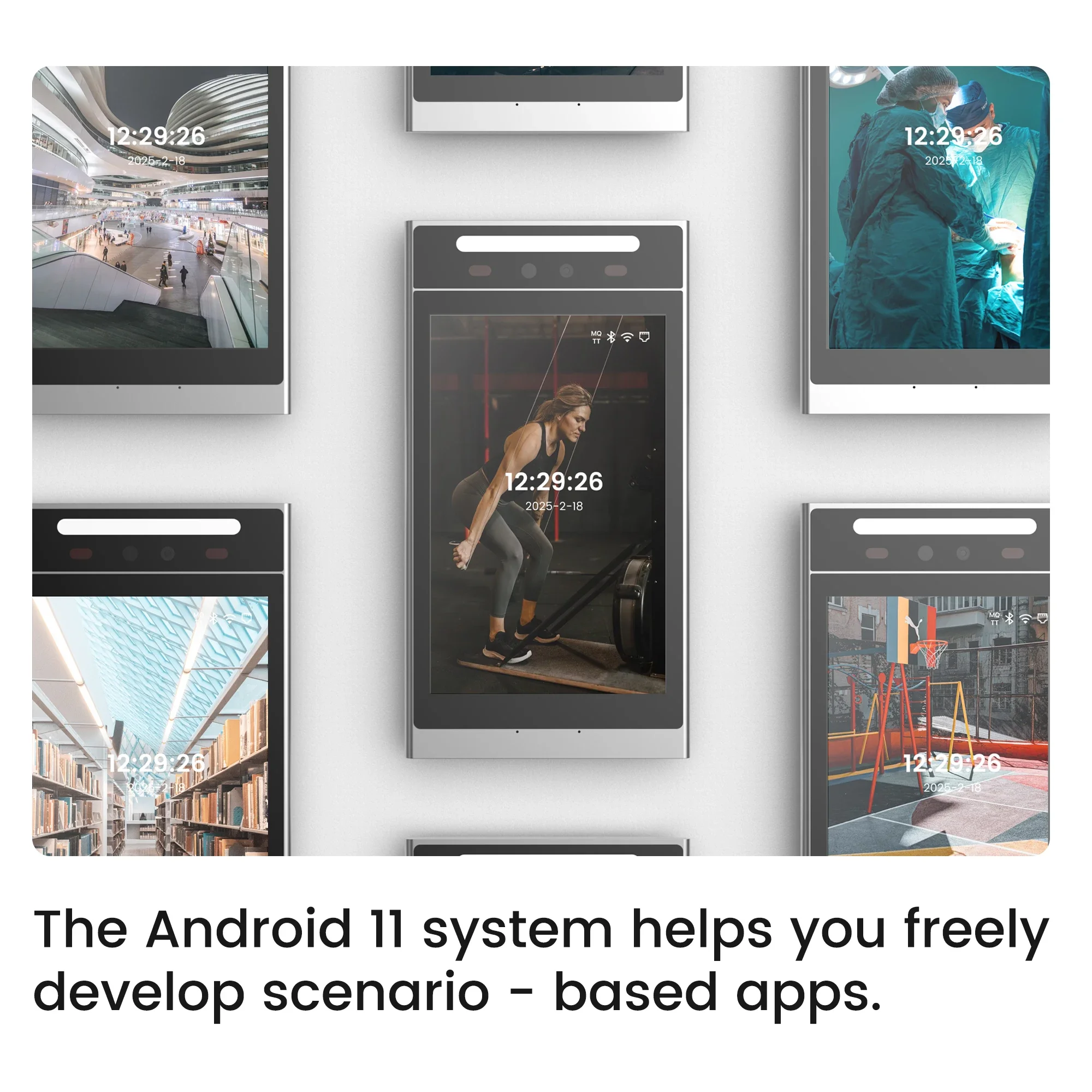 Прожектор Feocey FCV5006 Лидер продаж Android11 Биометрический контроль доступа для лица NFC RFID 13,56 QR POE Запись времени WIFI AI Fa
