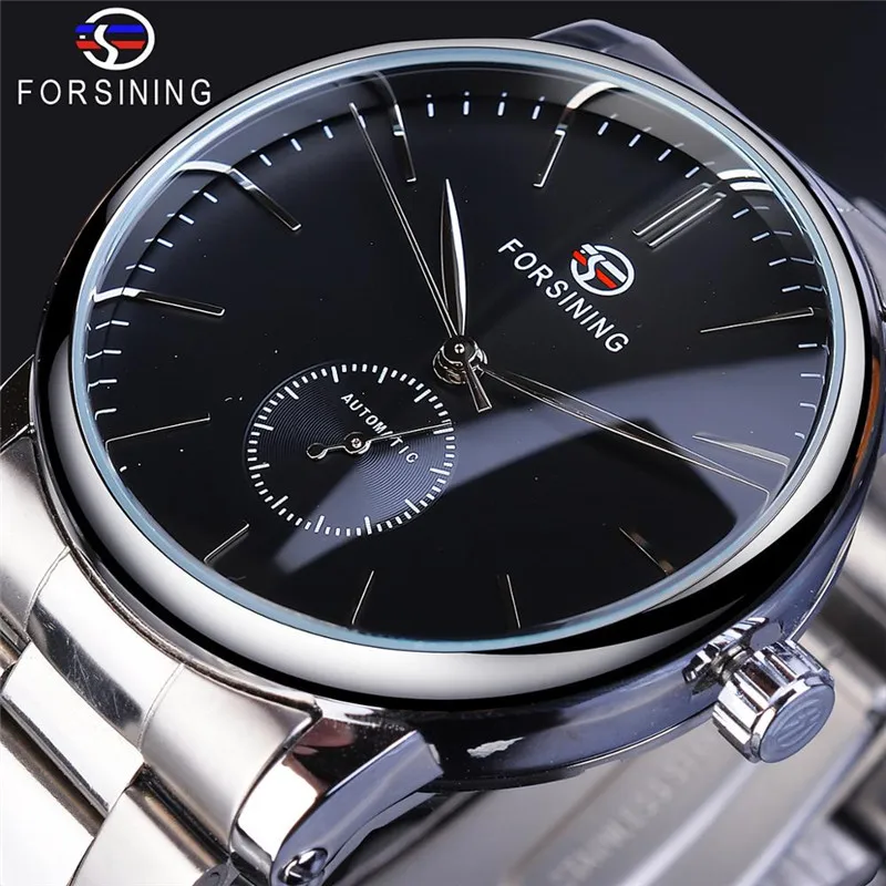 Fashion Forsining Luxury Brand Minimalist Mechanical Small Dials Automatic For Men Full Stainless Steel Business Wrist Watches