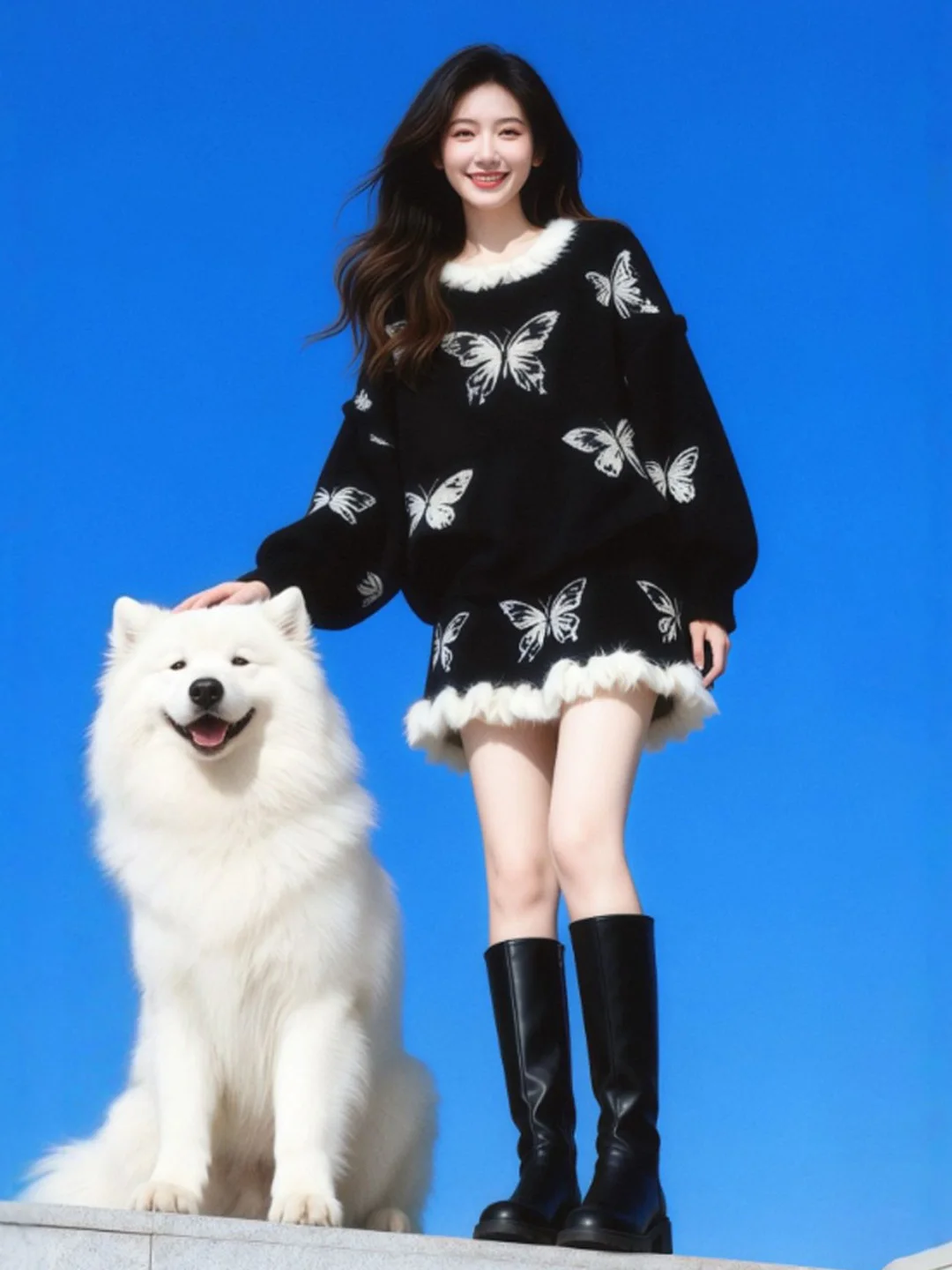 

Весенний модный женский комплект из двух предметов: уникальный свитер и юбка из комфортного хлопка с длинными рукавами и круглым вырезом