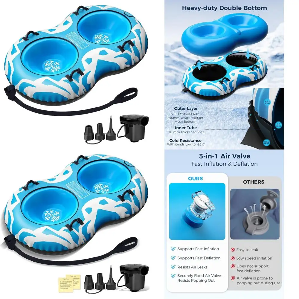 

Double Layer Inflatable Snow Sled, 68 Towable for 2, Heavy Duty Sledding Tube for Winter Fun