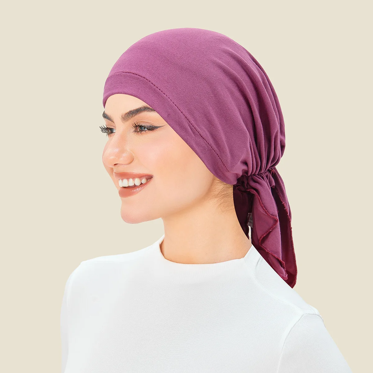 

Muslim Women Inner Hijab Hat Stretch Beanies Pre-Tied Turban Chemo Cap Islam Hair Loss Headscarf Bonnet Turbante Mujer Headwear