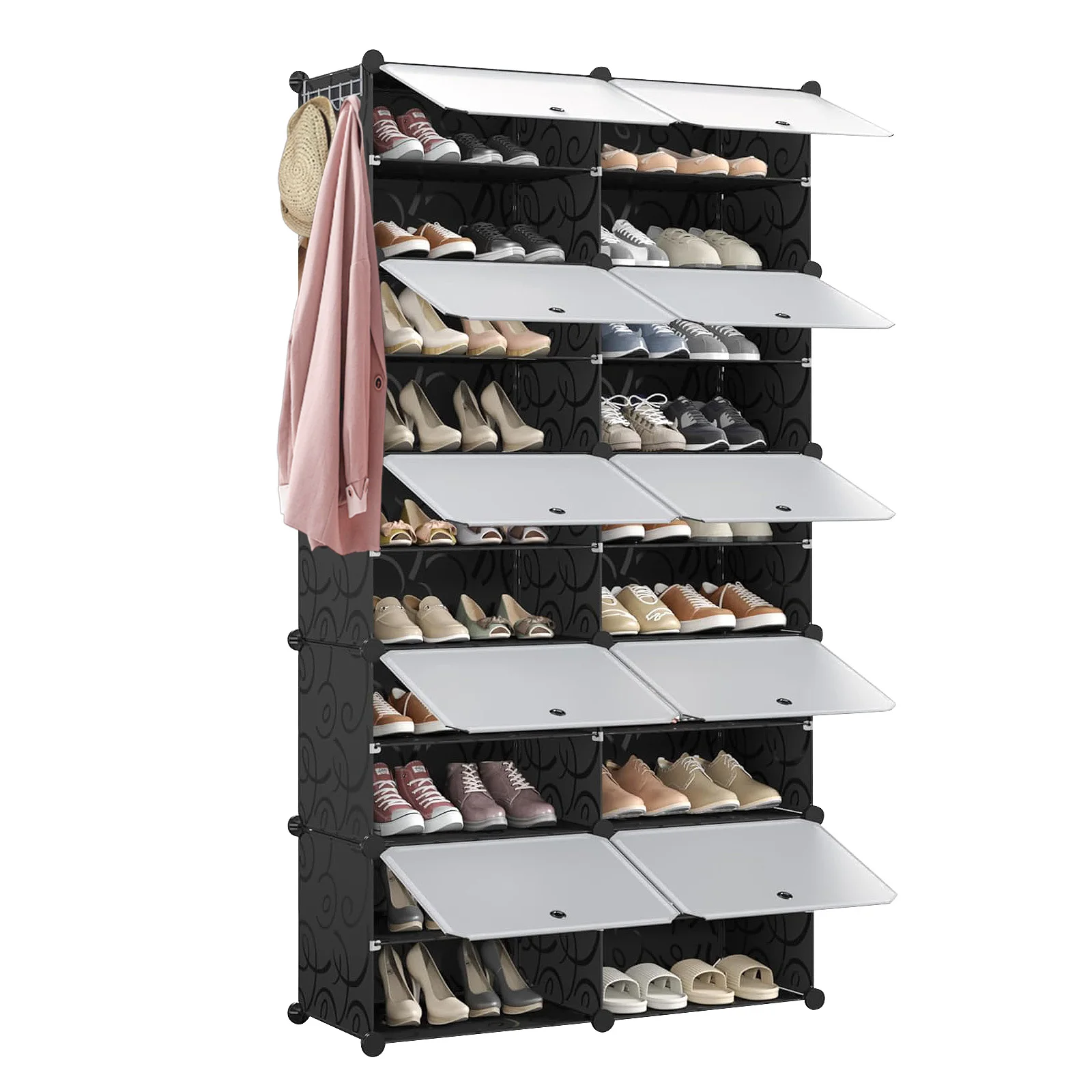 Rangement pour chaussures, 40 paires, armoire à chaussures 2 x 10 niveaux, armoire avec porte, boîtes à chaussures, pour entrée, salon, chambre à coucher