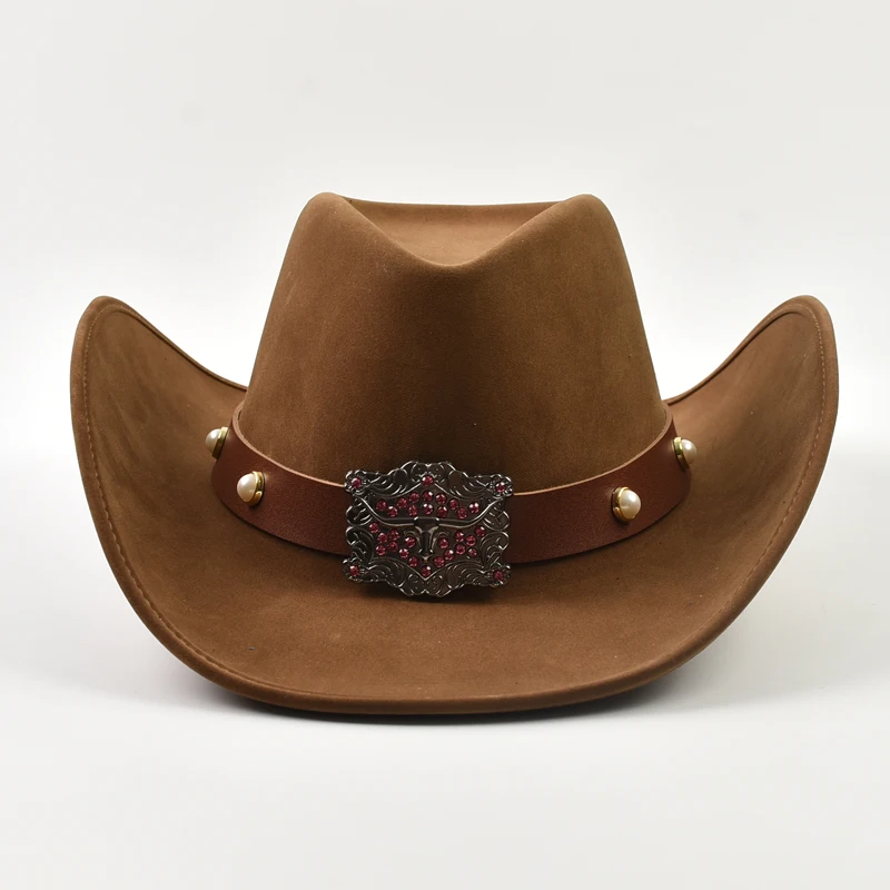 Vintage Suede Western Cowboy Hats for Men Women Big-edge Gentleman Cowgirl Jazz Hat Holidays Party Cosplay Hat