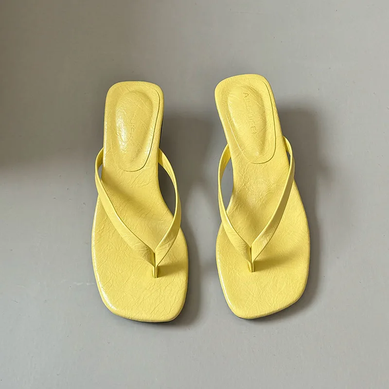 Modische Damen-Sandalen mit eckiger Zehenpartie, 4 cm Absatz, Pantoletten, Sommerschuhe, lässige Flip-Flops, dünne Absatzschuhe, Pumps – Detail 6