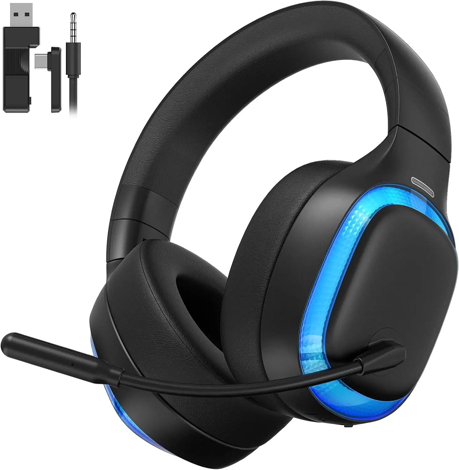 

Беспроводная игровая гарнитура 2.4 ГГц для PS5, PS4, ПК, Mac с микрофоном с шумоподавлением, 70-часовой автономной работой и объемным звуком